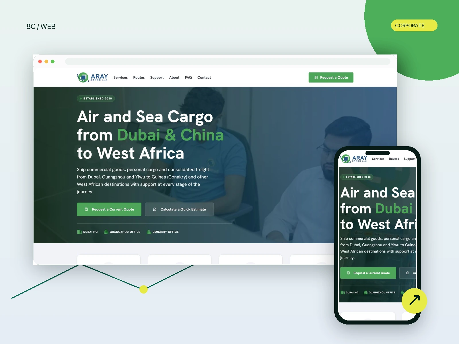 Aray Cargo corporate logistics website shown in desktop and mobile mockups